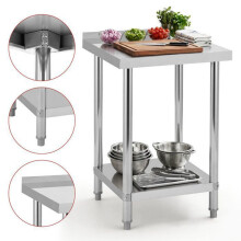 Table de travail cuisine - 60 x 60 x 90 cm - Acier inoxydable - Dosseret - 2 étagères