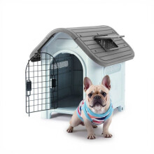 Nis voor kleine hond - 74x59x66 cm - Duurzaam plastic - Deur en dak openen - Binnen/Buiten