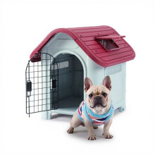 Nis voor kleine hond - 74 x 59 x 66 cm - Duurzaam plastic - Deur en dak openen - Felrood