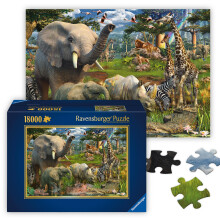 Ravensburger - Am Wasserloch - Spektakuläres 18000 Teile Puzzle - Afrikanische Savanne mit Elefanten und Löwen
