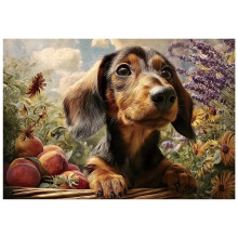 Puzzles pour Adultes 300 Pièces Chiot Teckel Jouant dans le Jardin Idée Cadeau Décoration Famille