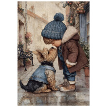Puzzles pour Adultes 300 Pièces Petit Garçon Embrassant un Chiot Décoration Cadeau