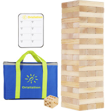 Orizliztion Kipp-Turmbau-Spiel, Riesen-Garten-Spiel für Erwachsene & Kinder, 5,3 FT 60 PCS Premium Holzstapelspiel mit Tragetasche