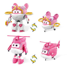 Super Wings Verwandlungs-Spielset, 5 in Sara & Dizzy Flugzeugfiguren, 2 in 1 Rettungsbots Spielzeug für 3-5 Jahre