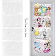 Hamac de rangement pour peluches, blanc, pack à 4 compartiments avec 2 crochets