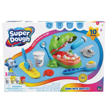 Super Dough Dino-Mite Zahnarztspielset für Kinder - Lustiges Zahnarztset mit Werkzeugen, dehnbarem Teig & Dino-Patient