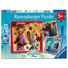 Ravensburger - Zootopia 2: Nieuwe Missie - 3 49 Stukjes Puzzelset - Levendige Scènes met Judy Hopps, Nick Wilde & Vrienden - Premium Kwaliteit - S