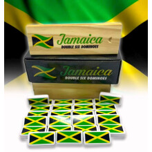 Jamaica Dubbel Zes Domino Set - Beperkte Editie Hars Tegels met Jamaica Vlag - Houten Doos - Eiland Vibes Feestaccessoire
