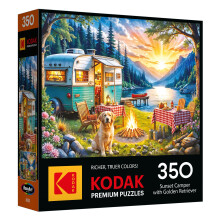 RoseArt - Puzzle Kodak Premium 350 Pièces - Camping au Couché de Soleil avec Golden Retriever, Scène au Bord du Lac