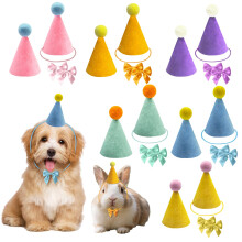 12 Pcs Colorful Mini Party Hats for Stuffed Animals, Birthday Party Felt Cone Hat with Bow Tie for Cat Dolls Dog Rabbit Puppies Birthday Party Decorat
