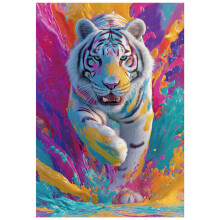 Puzzles en Bois Colorés pour Adultes 300 Pièces Tigre Éclaboussé de Peinture