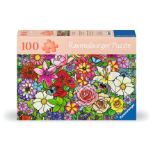 Ravensburger Feel Well - Tiffany Flowers - 100 Piece Jigsaw Puzzle | Thicker Pieces, Large Image Format, and Included Stand | Premium Quality Puzzle M