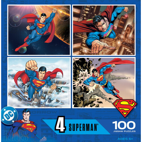 Ensemble de puzzles MasterPieces - 4 puzzles de 100 pièces Superman - 20,3 cm x 25,4 cm