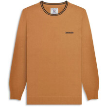 (L, Tobacco/Cream) Lambretta Mens Knitted Tipped Long Sleeve Warm Winter Sweater Jumper