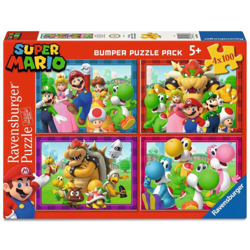 Ravensburger Puzzle per Bambini 4 x 100 pezzi - Nintendo Super Mario - È tempo di Mario
