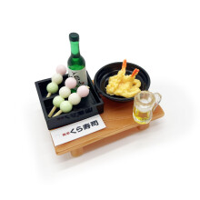 Miniature Fish Ball Tempura Box Lunch Set, with Table, Dollhouse Mini Lunch Box Set, for Fairy Garden, Diorama, Miniature Decoration