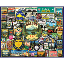 White Mountain 1000 Piece Jigsaw Puzzle Beaver State Collage Puzzles with Large Pieces, Gifts for Adults and Family 24"x30" - I Love Oregon