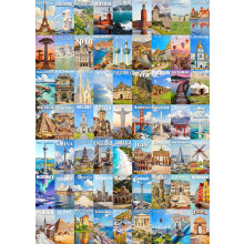 Puzzle Voyage Jigsaw 1000 Pièces, 63 Merveilles du Monde Décor Art Mural Coloré