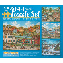 Bits and Pieces 4 Puzzles Jigsaw 500 Pièces pour Adultes, Souvenirs de Campagne - Grand 16" x 20"