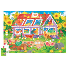 Crocodile Creek Puzzle en Bois, 50 Pièces pour Enfants à Partir de 3 Ans, Boîte en Forme de Maison, Puzzle Fini 12 x 15 pouces, Poule