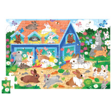 Crocodile Creek Puzzle en Bois, 50 Pièces pour Enfants de 3 Ans et Plus, Boîte en Forme de Maison, Puzzle Fini 12 x 15 pouces, Lapin