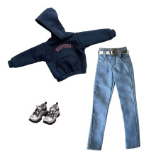 AQQeenmiu Doll Clothes Outfit Set for 11.5-12 Inch Fashion Dolls, Purple Hoodie with Blue Jeans and Purple Sneakers, 1/6 Scale BJD Figure Clothing