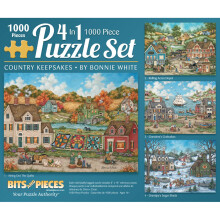 Bits and Pieces Set de 4 Puzzles Jigsaw 1000 Pièces pour Adultes, Souvenirs de Campagne - 20" x 27"