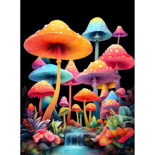 Casse-tête pour Adultes 500 Pièces, Puzzle Champignons Colorés, Puzzles Lumineux pour Famille