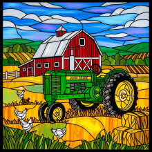 Puzzle en Bois 500 Pièces - Scène de Ferme en Verre Coloré, Animaux de Ferme