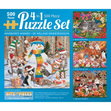 Bits and Pieces 4 Puzzles Jigsaw 500 Pièces pour Adultes, Whiskered Whimsy Set - 16" x 20" Puzzles