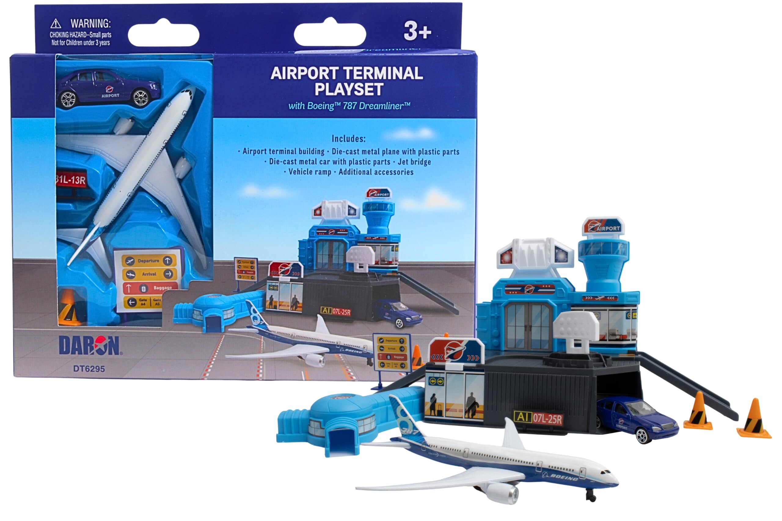 Daron Airport Building Playset with Boeing 787 Die-Cast Metal Airplane ...