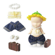 5PCS Doll Clothes for Sonny Angel, Fits 3 Inch Minifigures Outfit Includes Pants, Top, Shoes, Necklace & Suitcase, Cute Display and Decoration Accesso