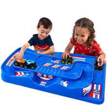 Simplay3 Mesa de Juego Portable para Niños, Pista de Carreras, Sin Montaje, 3-7 Años, Hecho en EE. UU., Rojo