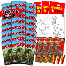 Jurassic World Party Favor Set - Bundle of 24 Dinosaur Grab n Go Play Packs with Mini Coloring Pages, Stickers, More | T-Rex Birthday Party Supplies