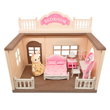 OLEOCA Maison de Poupée Familiale - Cabine Douillette avec Figurine Lapin, Lit, Coiffeuse & Accessoires
