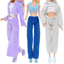 BLIJOLA 3 Sets Handmade Doll Clothes for 11.5 inch Girls Dolls Accessories, Spring Summer Winter Sport Style Outfits with Pants & Shoes (Blue/Purple/W