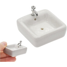 Lavello in ceramica scala 1:12 con rubinetto removibile - Accessori per bagno e cucina in miniatura per decorazioni in stile vittoriano