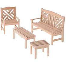 Accessori per Casa delle Bambole Mobili 1:12 in Legno, Panchina Non Verniciata 4 Pezzi per Set