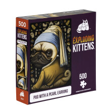Pug met een Parel Oorbel Puzzel door Exploding Kittens - 500 Stukken Puzzel voor Volwassenen, Tieners en Kinderen