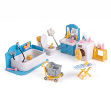 Set Bagno Deluxe OLEOCA per Casa delle Bambole - Vasca, Lavabo, Toilette, Lavatrice, Asse da Stiro e Carrello