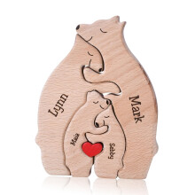 Puzzles en Bois Personnalisés Famille Ours 1-8 Noms Décor Personnalisable Cadeau pour Papa Maman Couple