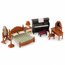 OLEOCA Set Deluxe Camera da Letto per Bambole - Letto, Pianoforte, Vanity, Specchio e Lampada