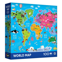 Puzzle RoseArt de la Carte du Monde pour Enfants - 100 Pièces, 18" x 24" - Éducatif, Carte Colorée avec Animaux