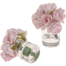 2 Pcs Pink Dollhouse Miniature Flowers Dollhouse Mini Vase with Flower Dolls House Flower Glass Vase 1:12 Scale Dollhouse Miniature Flower in Vase, Li
