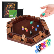 Uowivi Shut The Box Spel voor 6 Spelers - 12 Dobbelstenen Houten Hexagonaal Bordspel, Kleurrijk Wiskunde Getalspel