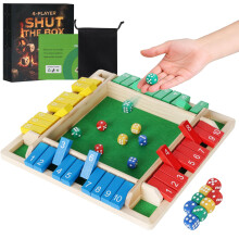 Juego Shut The Box, Juego de Dados Matemáticos para la Noche Familiar, Mesa de Madera para 2-4 Jugadores