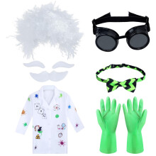 Keymall Mad Scientist Kostüm für Kinder 6 Teile Halloween verrückte Perücke Laborkittel