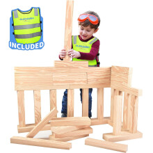 Playlearn 48-teiliges Schaumstoff-Wooden Beams für Kinder - Reflektierende Weste und Tasche enthalten