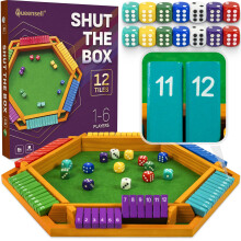 Farbige Shut The Box Spiel Holzbrett für 1-6 Spieler - 16-Zoll großes Würfelspiel für Erwachsene & Kinder