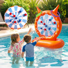 Aufblasbare Dartscheibe Poolspielzeug, 2-in-1 Poolspiele mit Wurf- & Ringwurfspielen, Bälle und Ringe für Kinder & Erwachsene